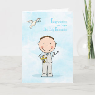 Carte Première communion, Cheveux foncé garçon, félicita