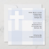 Carte Première communion Croix Rouge Bleu Rustique Plaid (Dos)