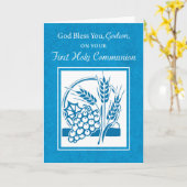 Carte Première communion de Godson, blé, raisins bleu (Fleur jaune)