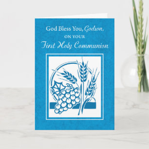 Carte Première communion de Godson, blé, raisins bleu