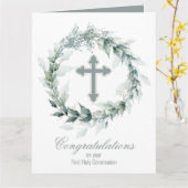 Carte Première communion de la couronne croisée (Fleur jaune)