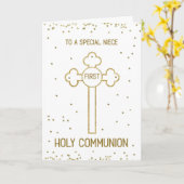 Carte Première communion de la nièce croix dorée (Fleur jaune)