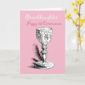 Carte Première communion de la petite-fille, rose (Fleur jaune)