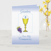 Carte Première communion du petit-fils, calice avec host (Fleur jaune)