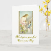 Carte Première Communion - Félicitations - (Fleur jaune)