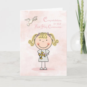 Carte Première Communion, Fille Blonde, Félicitations