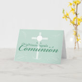 Carte Première communion, manuscrit espagnol sur le vert (Fleur jaune)