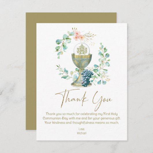 Carte Première communion Merci Eucalyptus (Devant / Derrière)