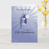 Carte Première communion pour Nephew avec Blue Rays (Fleur jaune)