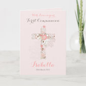 Carte Première communion rose pâle nom croisé (Devant)