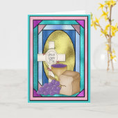 Carte Première Communion sainte, verre tendu (Fleur jaune)