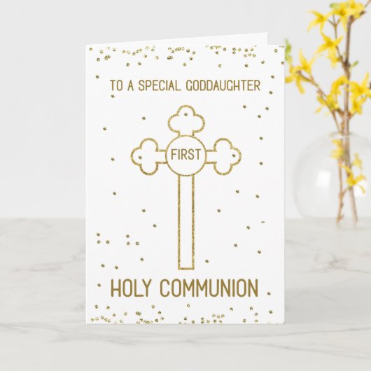 Carte Première croix de regard d'or de sainte communion (Fleur jaune)