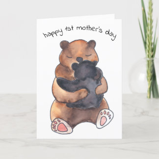 Carte Première Fête des Mères mignonne Bébé Ours Hug