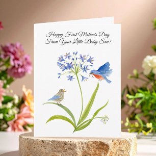 Carte Première Fête des Mères Oiseau Bleu De Bébé Fils