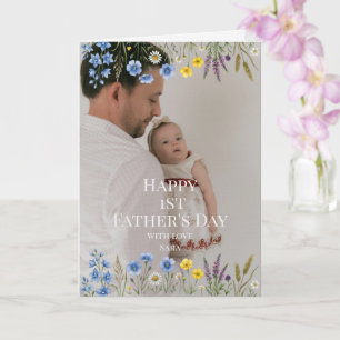 Carte Première Fête des Pères Élégante Fleur Sauvage Pho