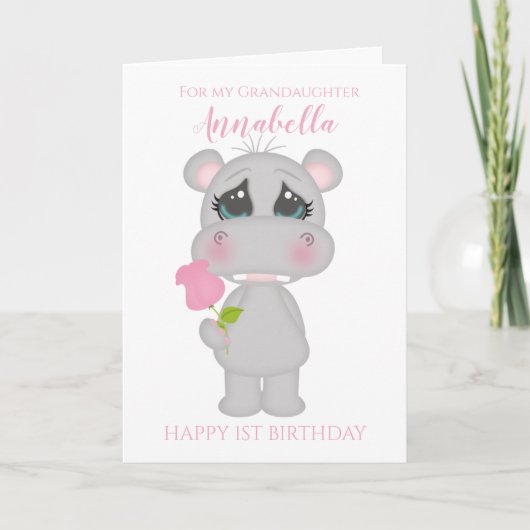 Carte Première fille Anniversaire jolie photo d'hippo ro (Devant)