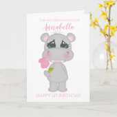 Carte Première fille Anniversaire jolie photo d'hippo ro (Fleur jaune)