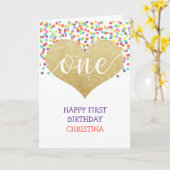 Carte Première fille d'anniversaire Coeur personnalisé A (Fleur jaune)