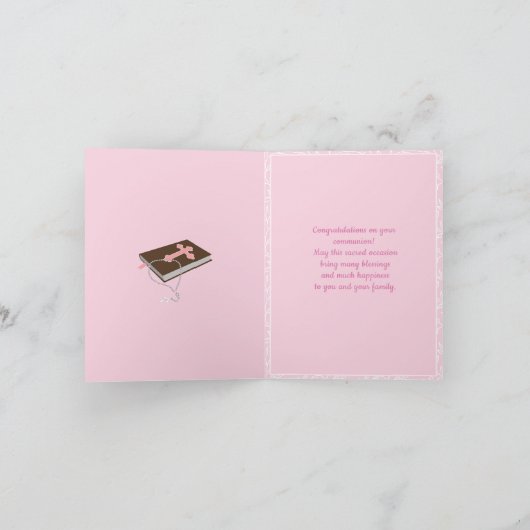 Carte Première fille de brune de communion (Intérieur)