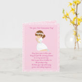 Carte Première fille de brune de communion (Fleur jaune)