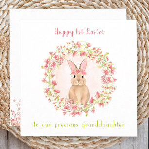 Carte Première fille lapin rose Pâques Petite-fille