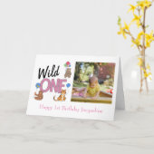 Carte Première fille Wild One Anniversaire Jungle Animau (Fleur jaune)
