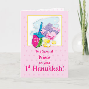 Carte Première Hanoucca pour une nièce en bleu avec toup