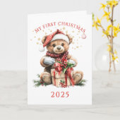 Carte Première Noël de bébé Ourson (Fleur jaune)