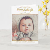 Carte Première photo de Noël du bébé Joyeux et brillant (Fleur jaune)