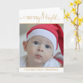 Carte Première photo de Noël du bébé Joyeux et brillant  (Fleur jaune)
