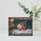 Carte Première photo de Noël du bébé mignon rustique (Debout devant)