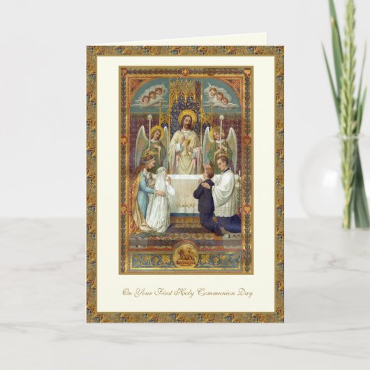 Carte Première Sainte Communion catholique Jésus Anges (Devant)