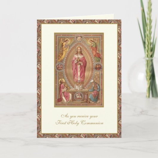 Carte Première Sainte Communion catholique Jésus Anges (Devant)