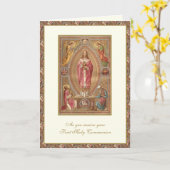 Carte Première Sainte Communion catholique Jésus Anges (Fleur jaune)