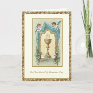 Carte Première Sainte Communion catholique Jésus Anges