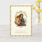 Carte Première Sainte Communion catholique Jésus Marie É (Fleur jaune)