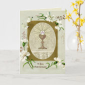 Carte Première Sainte Communion Catholique Traditionnell (Fleur jaune)