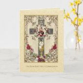 Carte Première Sainte Communion Catholique Traditionnell (Fleur jaune)
