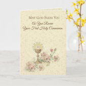 Carte Première Sainte Communion Chalice Fleurs hôtes (Fleur jaune)