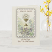 Carte Première Sainte Communion Chalice Fleurs hôtes (Fleur jaune)