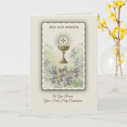 Carte Première Sainte Communion Chalice Fleurs hôtes (Fleur jaune)