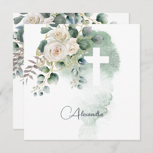 Carte Première Sainte Communion Croix verte des Roses re (Devant / Derrière)