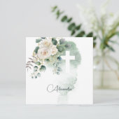 Carte Première Sainte Communion Croix verte des Roses re (Debout devant)