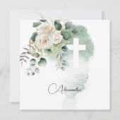 Carte Première Sainte Communion Croix verte des Roses re (Devant)