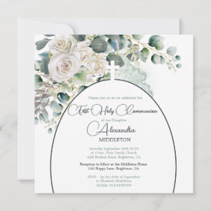 Carte Première Sainte Communion Croix verte des Roses re