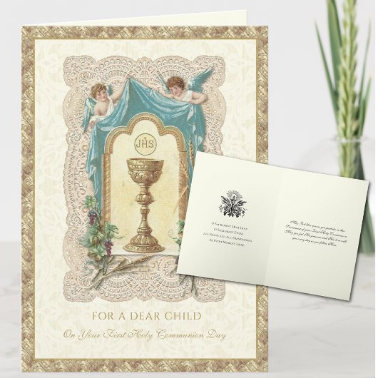 Carte Première Sainte Communion d'enfant Prière des Ange