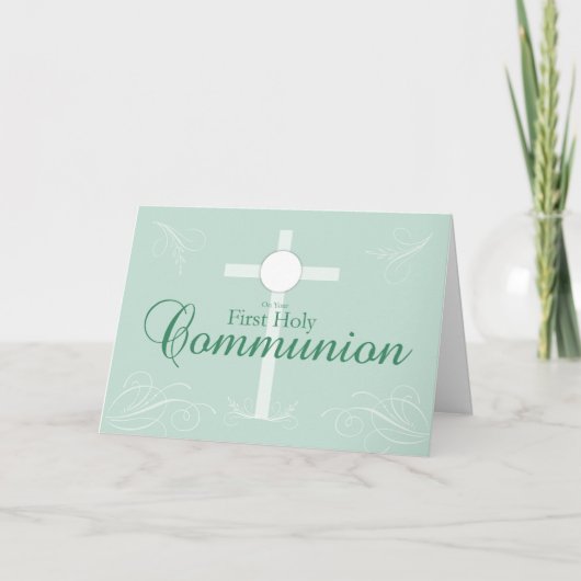 Carte Première Sainte Communion, écriture en vert doux (Devant)