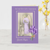 Carte Première Sainte Communion Fille Ange Lavande Fleur (Fleur jaune)