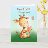 Carte Première Valentines Jour mignonne Joyeuse Giraffe  (Fleur jaune)