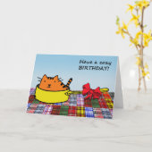 Carte Prenez un Anniversaire cosy ! Cute chat en Pan ave (Fleur jaune)